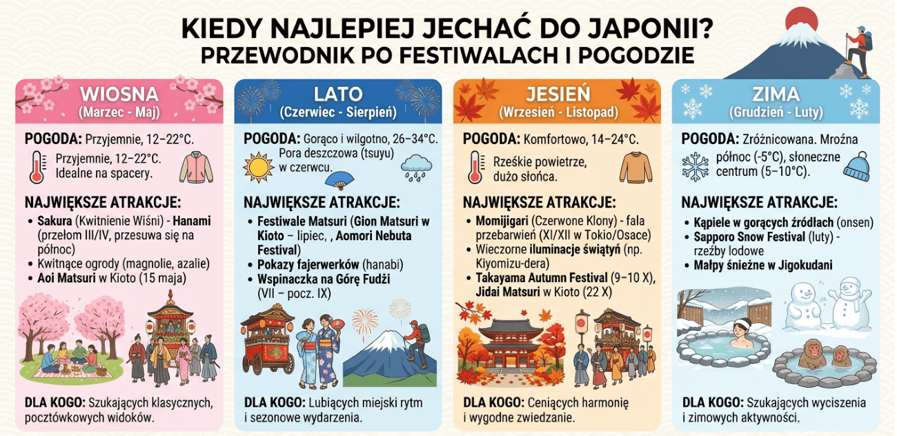 Infografika: kiedy najlepiej jechać do Japonii według pór roku
